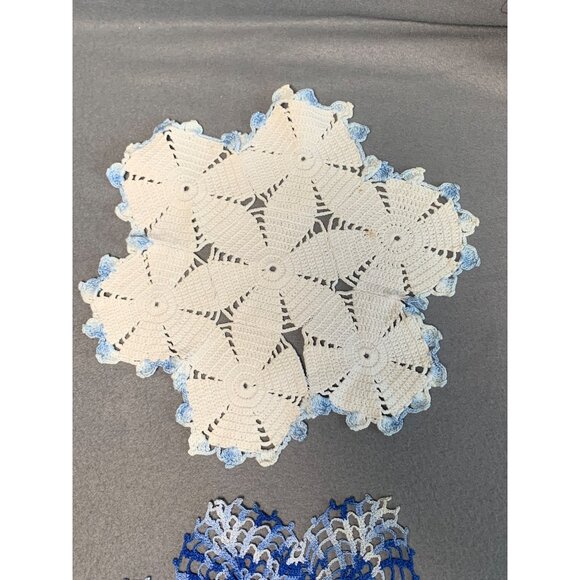 Handmade Crochet Doilies Set Of 2 - Blue & White - Lace Table Decor - Vintage Ho - Picture 3 of 12